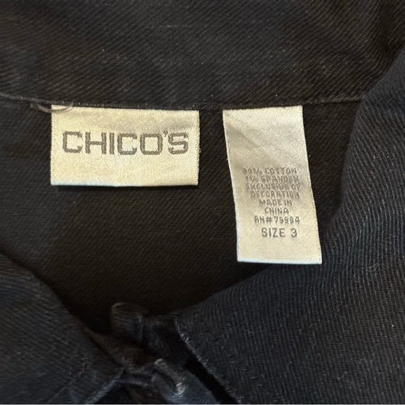 Chico’s Sz 3 Denim Dazzle Embroidered Embellished Black Blazer Jean Jacket XL/16 - Picture 10 of 16